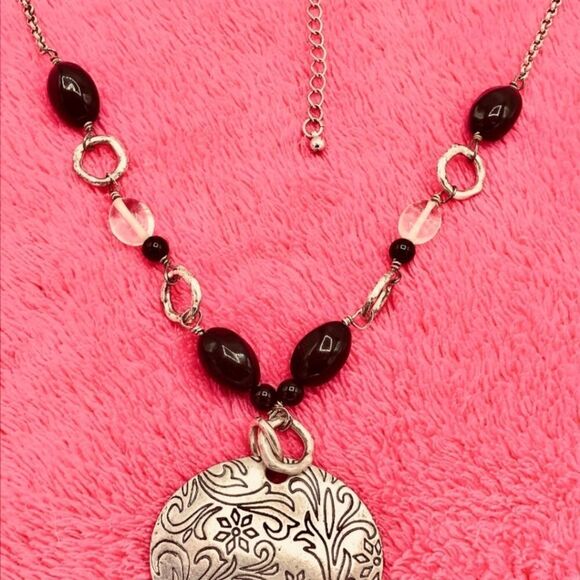 LIA SOPHIA Silver Tone Chain Large Carved Beads 15"-18" - Picture 8 of 12